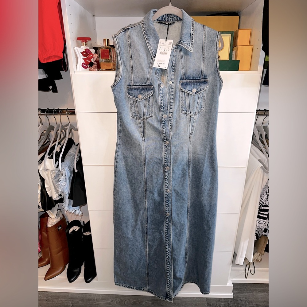 Sold out Zara Denim snap front Maxi dress size Large